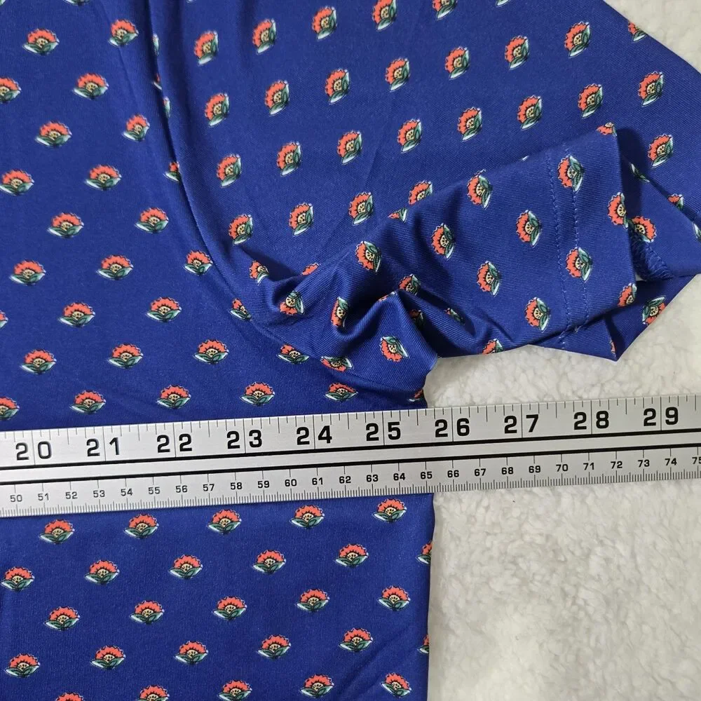 RLX Ralph Lauren Mens XL Performance Golf Floral Print Polo Shirt Stretch Blue